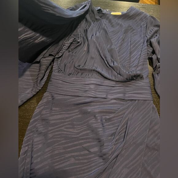 RONNY Kobo Shanaya Dress Mini Blue Zebra Pattern Cocktail Long Sleeves Large - Picture 5 of 7